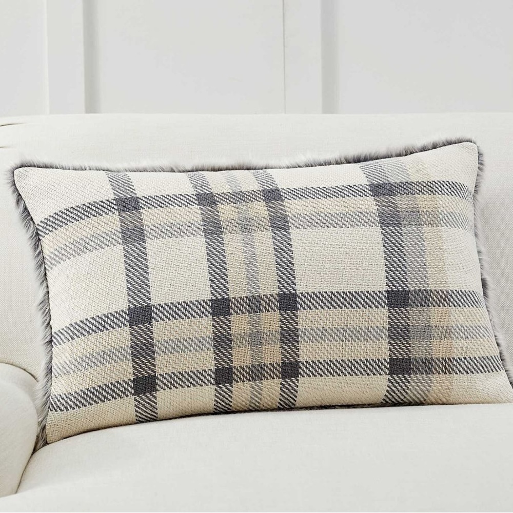 Pottery Barn Nottingham Plaid Faux Fur Pillowcase